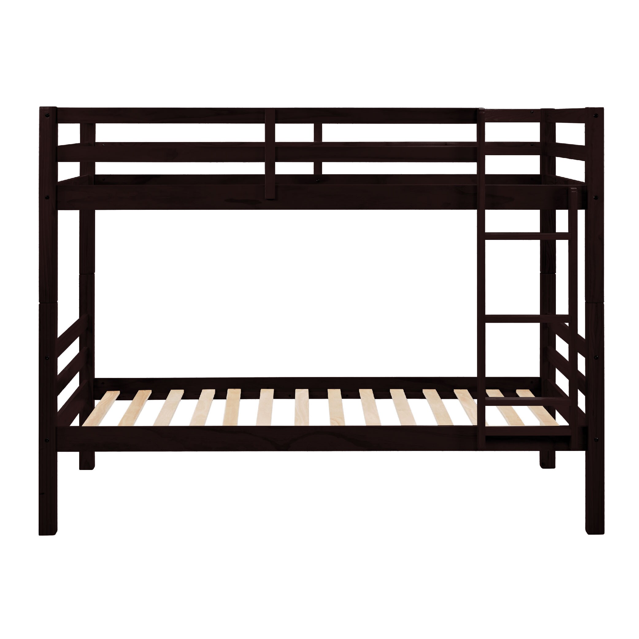 Twin Over Twin Bunk Bed With Thick Posts,Wooden Bunk Bed With High Guardrail And Ladder For Kids, Teens, Dorm Rooms, And Guest Rooms,No Box Spring Needed,Espresso_voghion.com